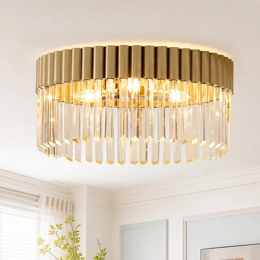 Zephira Modern Polished Champagne and Crystal Flush Mount Light