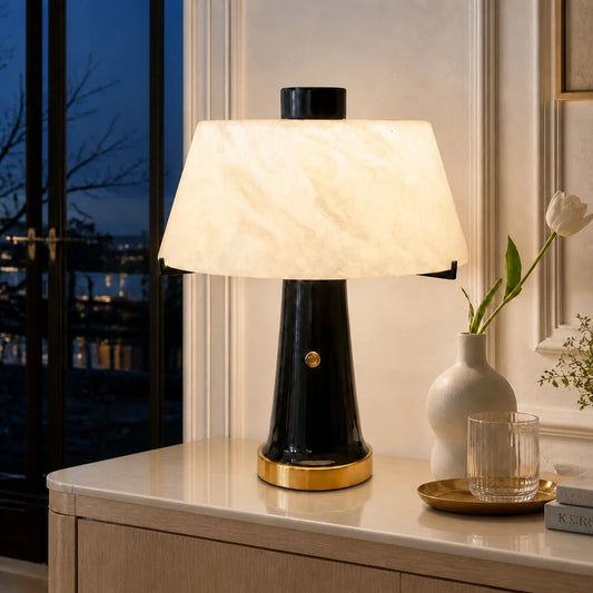 Lunara Modern Ambient Alabaster Trapezoid Table Lamp