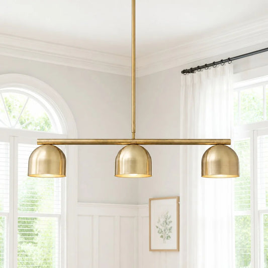 Luna Minimalist Linear Tri-Dome Brass Chandelier