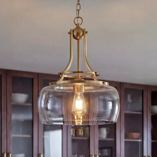 Helios Rustic Round Gold Clear Glass Pendant Light