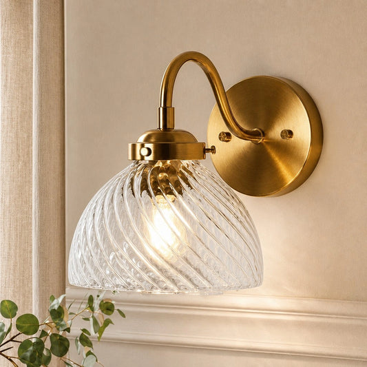 Hester Vintage Brass Swirled Glass Wall Sconce
