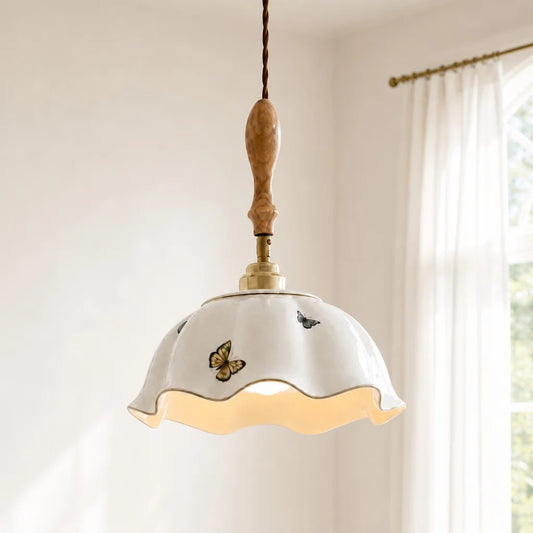Flower Ceramic Wood Pendant Light - 115PL