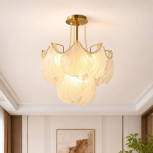Haloren Vintage Layered Fan Scallop Shell Chandelier