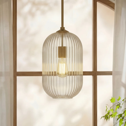 Modern Farmhouse Ribbed Glass Pendant Light for Kitchen Island