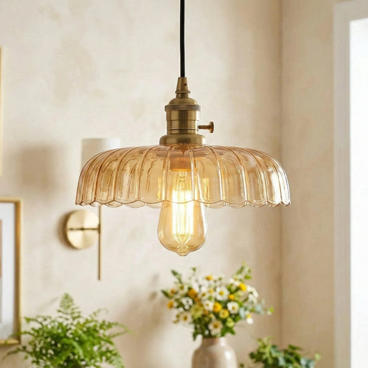 Gylis Vintage Brass Glass Dome Pendant Light