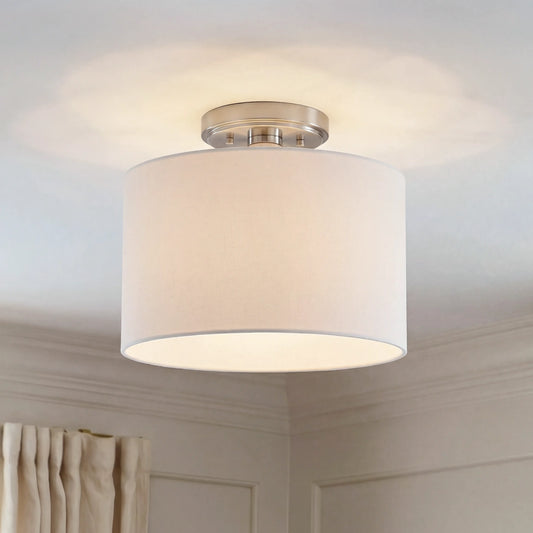 Fabric Drum Shade Semi Flush Mount Light