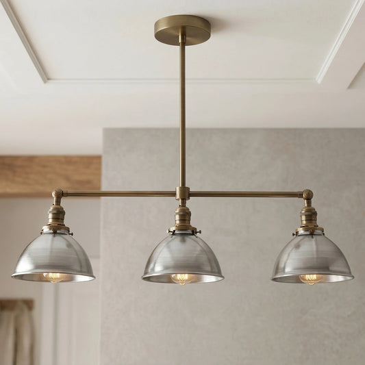 Shronda Industrial Linear Dome Smoked Glass Aged Brass Chandelier