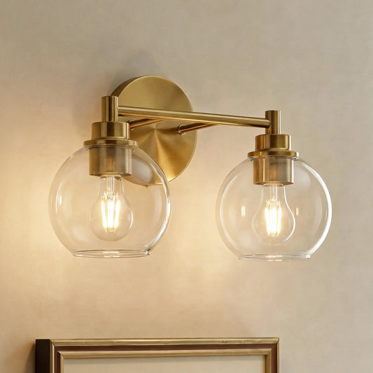 Modern Brass Clear Glass Bathroom 2/3/4 Light Vanity Wall Sconce
