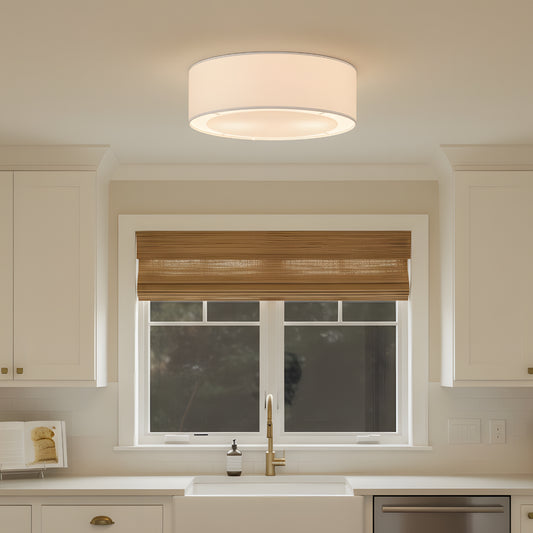 Modern Farmhouse Linen Drum Shade Minimalist Flush Mount Ceiling Light