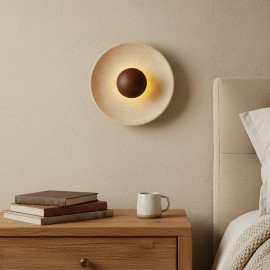 Japanese Wabi-Sabi Round Travertine Natural Stone Wall Sconce