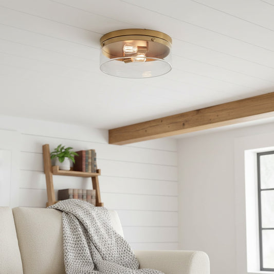 Yari Industrial 2-Light Cylinder Clear Glass Flush Mount Light