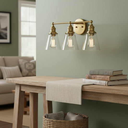 Leah Farmhouse 3-Light Glass Vanity Sconce