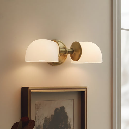 Rustic Metal Double Milk Glass Horizontal Wall Sconce