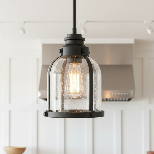 Solène Minimalist Nickel Seeded Glass Dome Pendant Light