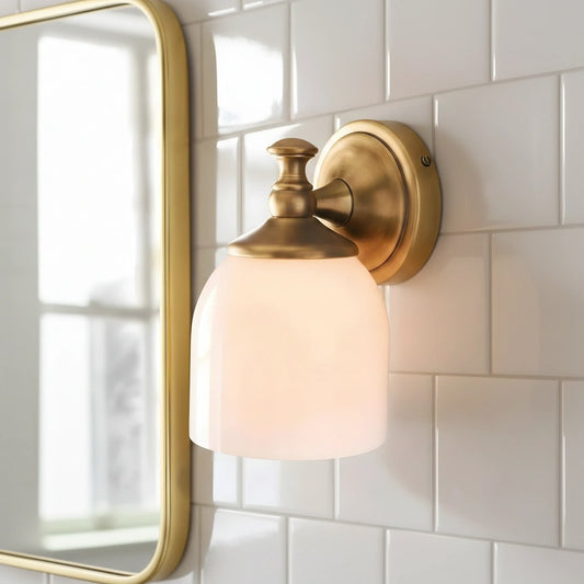 Antique Brass Milk Glass Wall Sconce