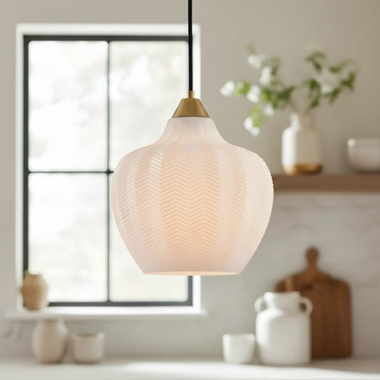 Retro Ribbed Frosted White Glass Pendant Light