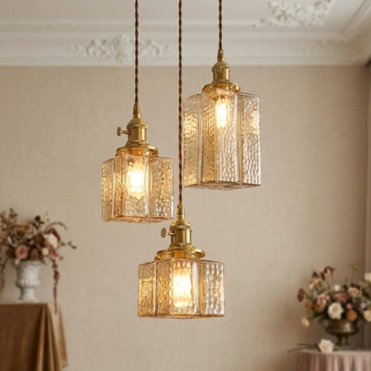 Jewel Modern Japanese Style Cube Hammered Glass Pendant Light
