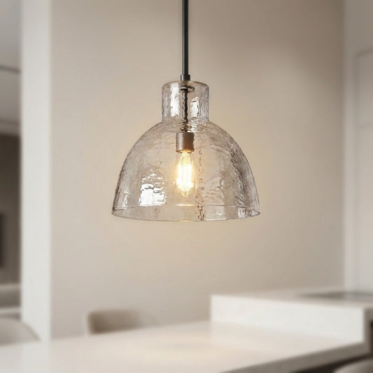 Farmhouse Recycled Hammered Glass Pendant Light for Kitchen Island