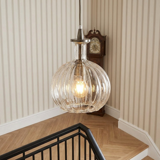 Modern Ribbed Glass Carafe Pendant Light