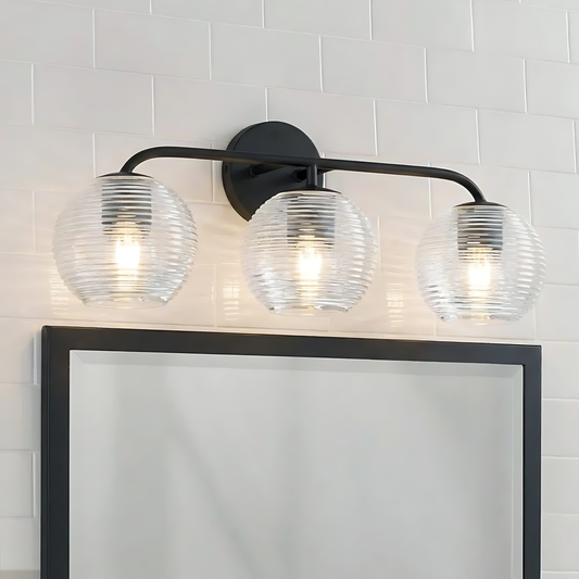 Huxley Minimalist 3-Light Ribbed Glass Wall Light