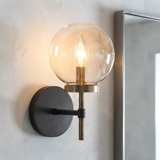 Thalion Modern Industrial Globe Clear Glass Wall Sconce