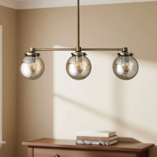 Zala Modern Triple Sphere Amber Glass Brass Chandelier