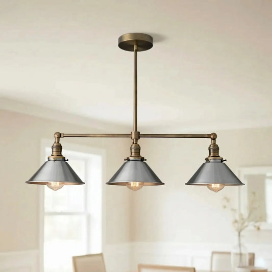 Mila Industrial Tri-Flare Linear Mixed-Metal Chandelier