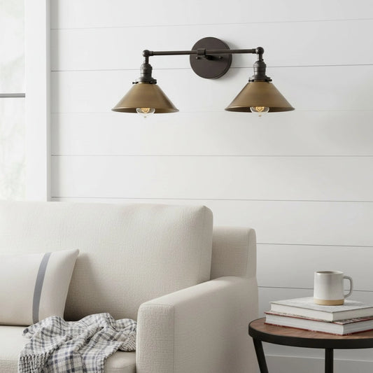 Mila Industrial Dual-Arm Antique Brass Wall Light