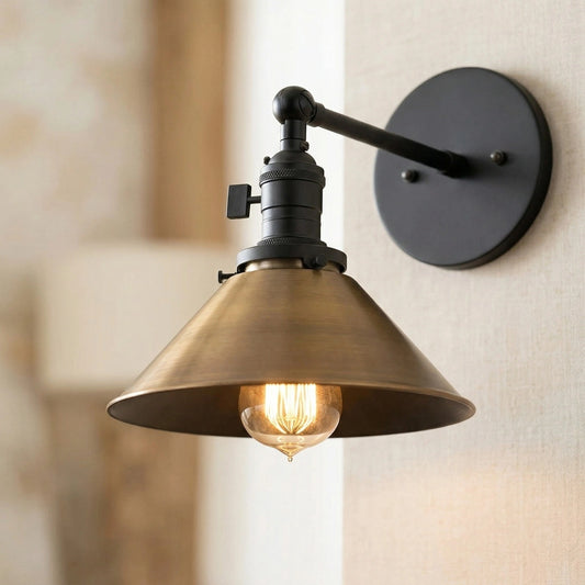Mila Industrial Cone Aged Brass Wall Light