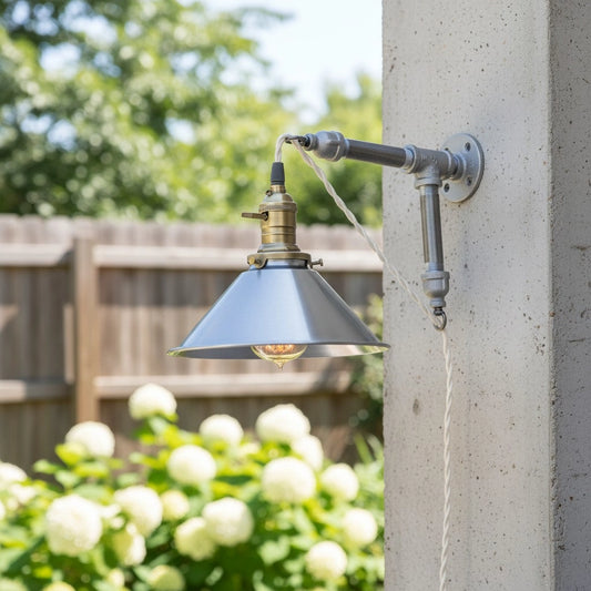 Mila Industrial Pipe Flared Cone Brushed Steel Wall Light