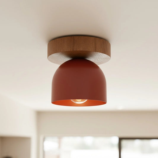Metio Scandinavian Dome Oak Metal Ceiling Light