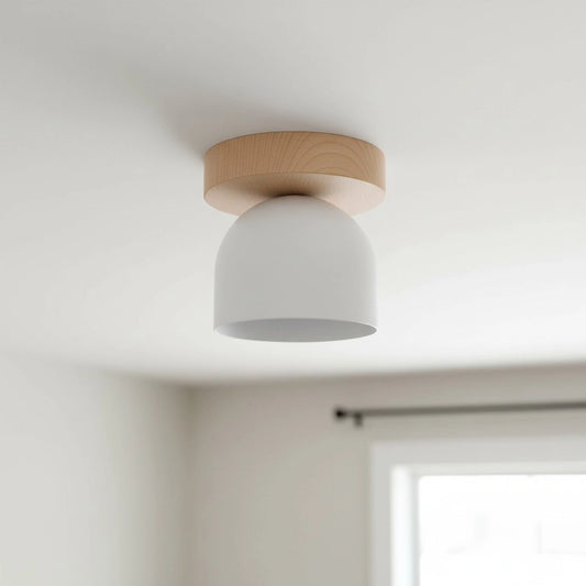 Metio Minimalist Bowl Shaped Metal Wood Ceiling Light