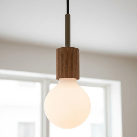 Ketrell Modern Minimalist Wood Cylinder Opal Glass Pendant Light