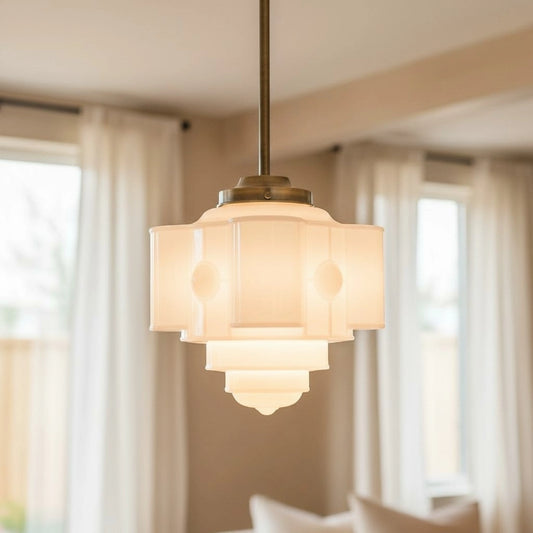 Qasem Modern Tiered Block Opal Glass Brass Pendant Light