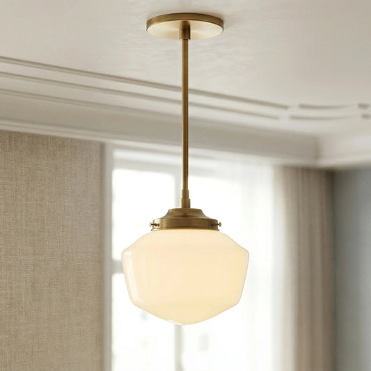 Renona Vintage Octagonal Opal Glass Brass Pendant Light