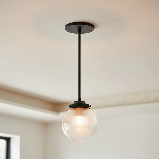 Herbert Industrial Retro Ribbed Sphere Prismatic Glass Pendant Light