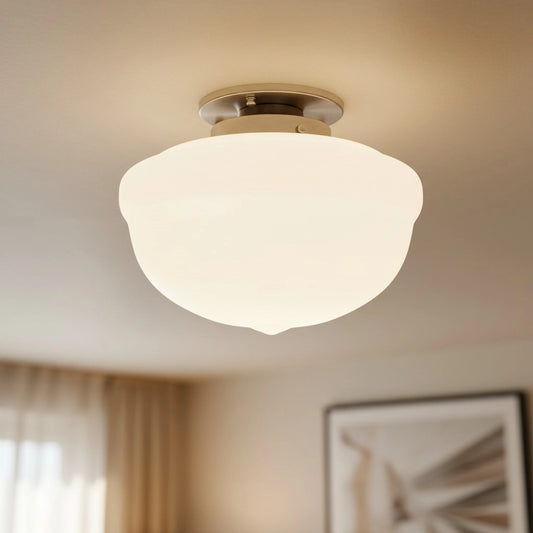 Amos Vintage Scalloped Bowl Opal Glass Ceiling Light