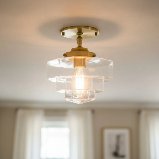 Roderick Modern Stepped Geometric Aged Brass Ceiling Light