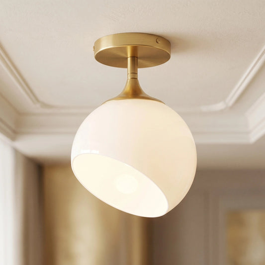 Pamela Minimalist Angled Hemisphere Opal Glass Ceiling Light