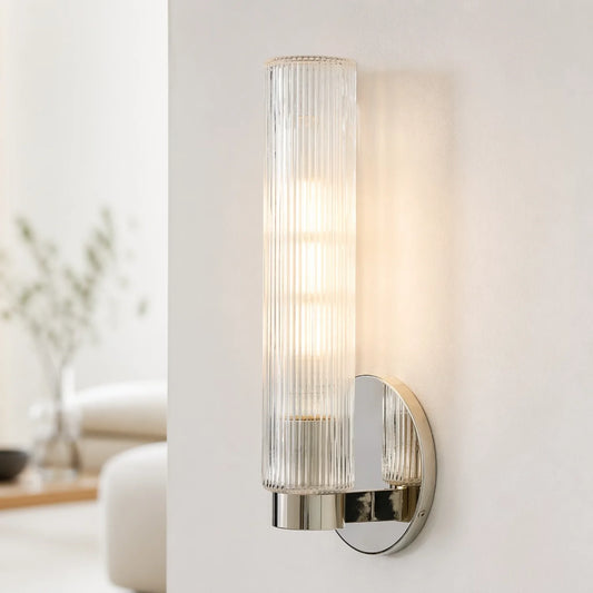 Emeran Minimalist Cylindrical Fluted Glass Wall Sconce