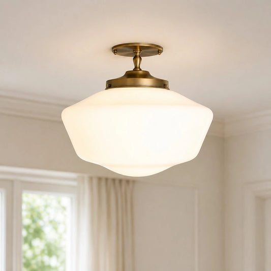 Annie Vintage Wide Bulbous Antique Brass Glass Ceiling Light