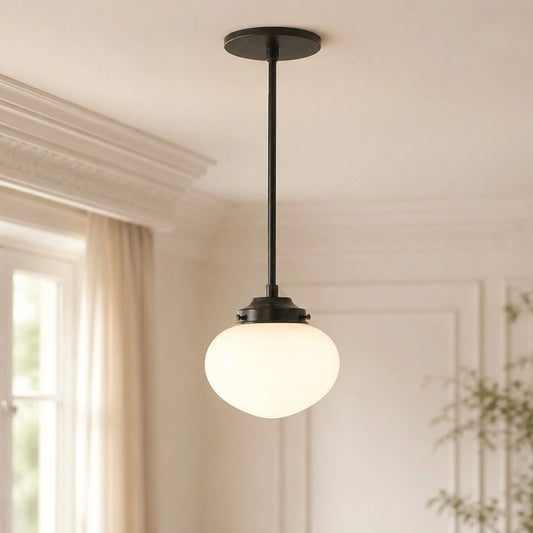 Audrey Modern Long Stem Oval Metal Glass Pendant Light