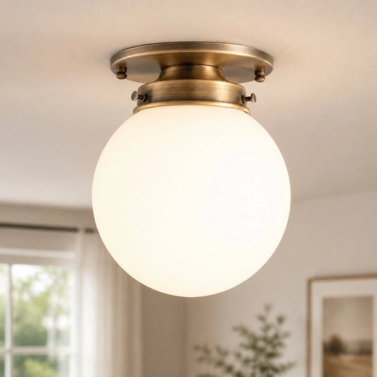 Adriana Classic Round Globe Antique Brass Glass Ceiling Light