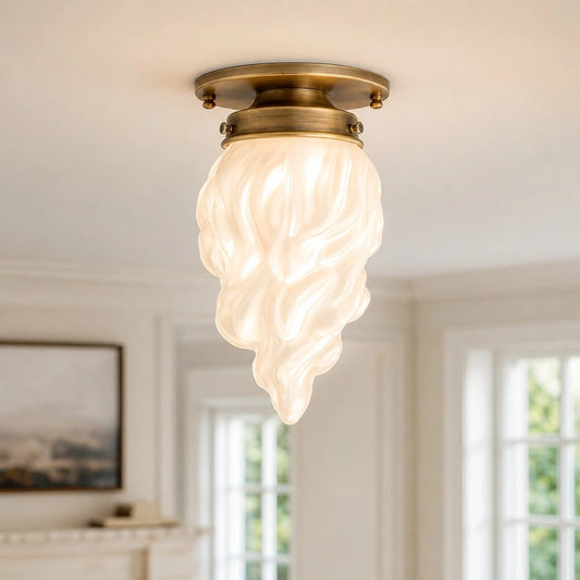 Adeline Vintage Artistic Wavy Flame Antique Brass Glass Ceiling Light