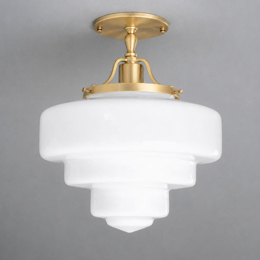 Pace Vintage Tiered Stepped Brass Glass Ceiling Light