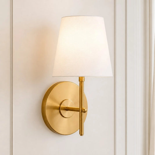 Poleo Mid-Century Fabric Brass Wall Sconce
