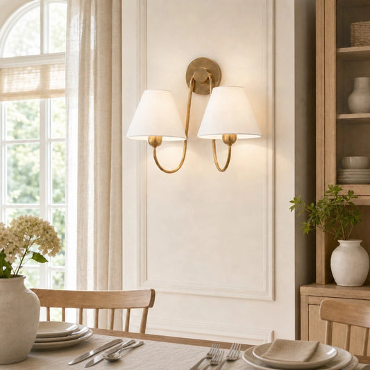 Emberly Contemporary Linen Shade Swoop Sconce