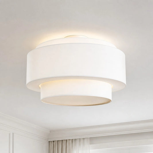 Burgeis Modern Cream White Tiered Drum Linen Ceiling Light