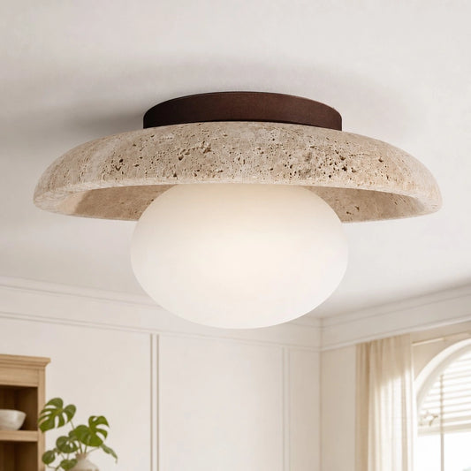 Acacius Modern Travertine Glass Round Dome Ceiling Light
