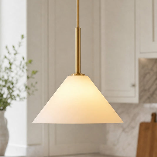 Ambrose Minimalist Brass Glass Cone Pendant Light